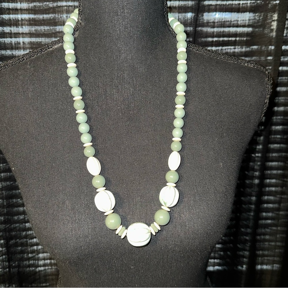 Burst of Spring Cream Pastel Green Beaded Lucite Necklace and Post Earrings